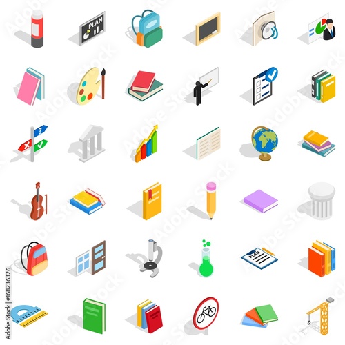 Education in school icons set, isometric style