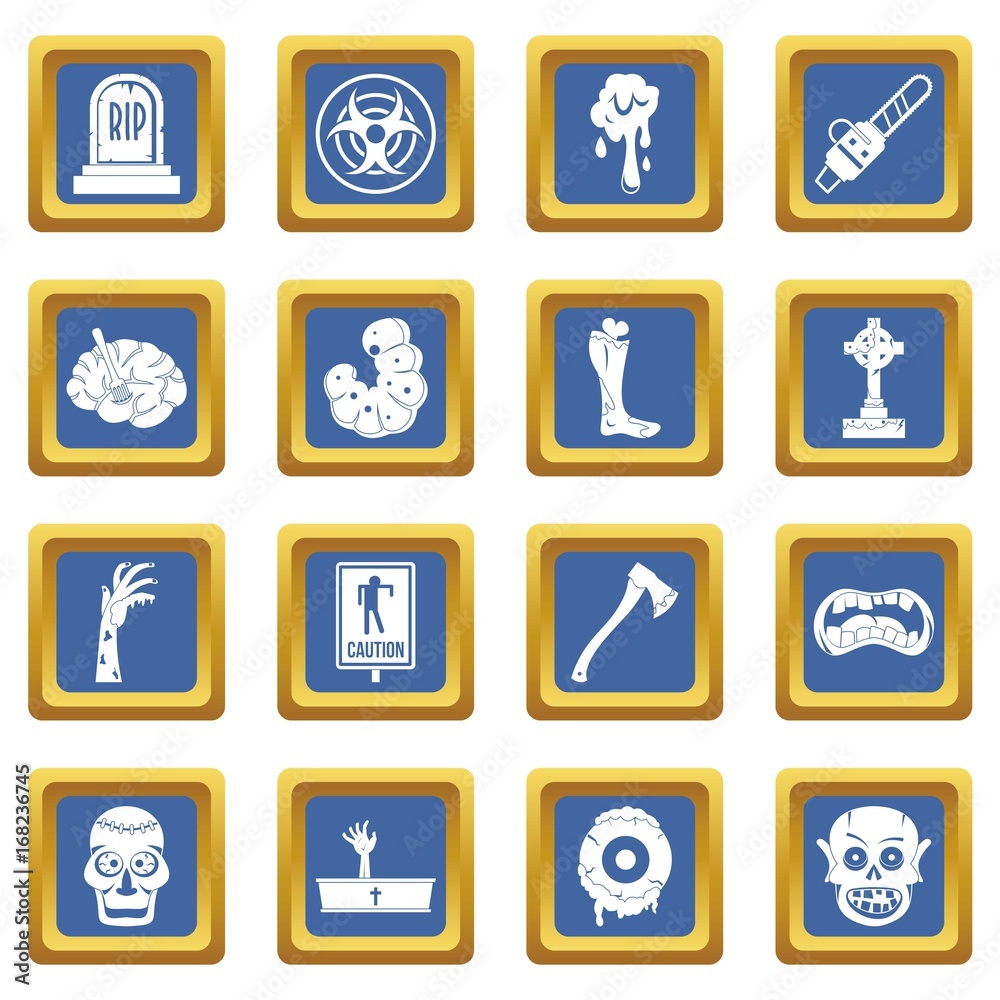 Zombie icons set blue Zombie icons set blue