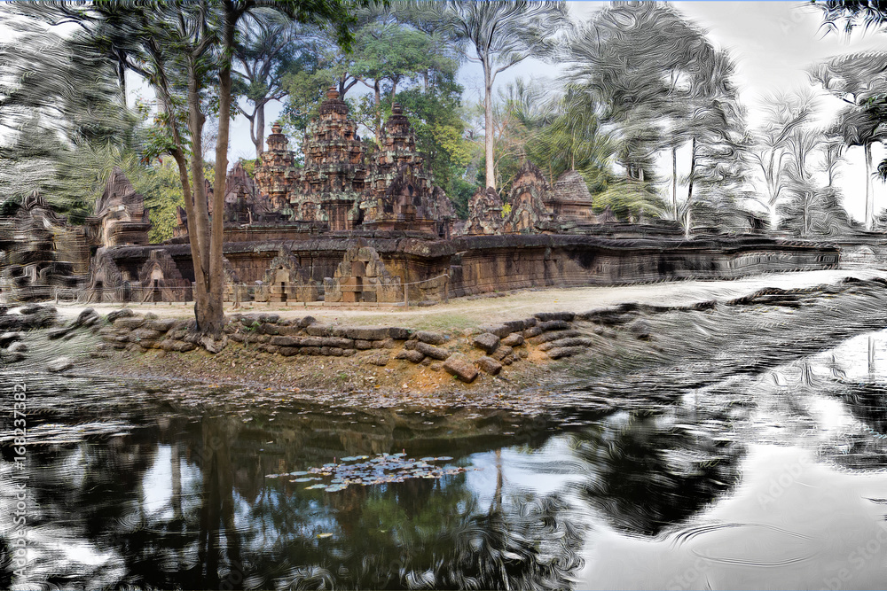 The photo turns into a picture- Banteay Srey Temple ruins (Xth Century) , Siem Reap, Cambodia The photo turns into a picture- Banteay Srey Temple ruins (Xth Century) , Siem Reap, Cambodia