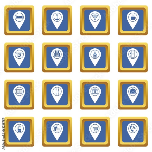 Points of interest icons set blue