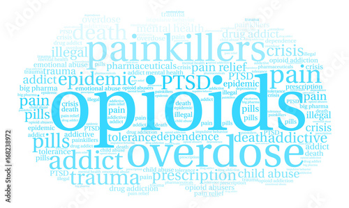 Opioids Word Cloud on a white background. 