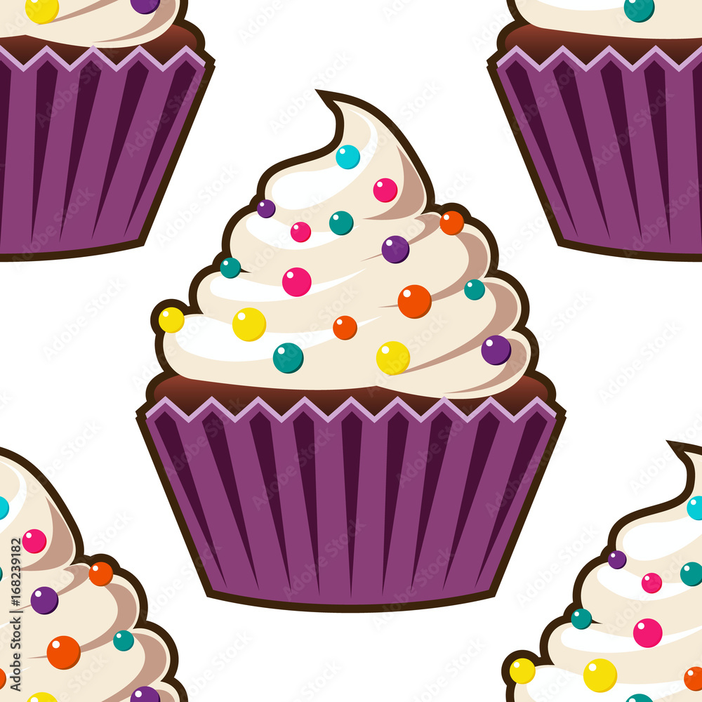 Cupcake vector seamless pattern. Muffin sweet texture background. Colorful dessert backdrop. Texture for prints, decorations, fabric. Cupcake vector seamless pattern. Muffin sweet texture background. Colorful dessert backdrop. Texture for prints, decorations, fabric.