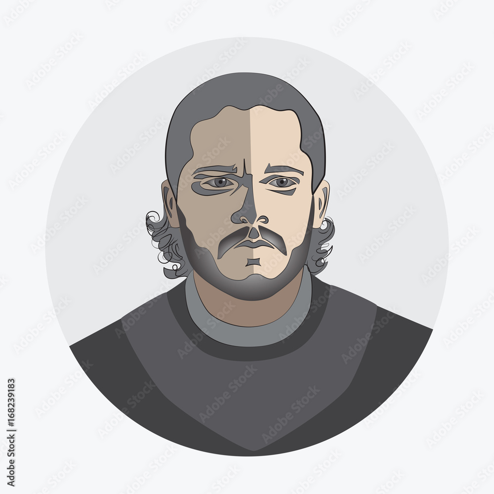 Man's face. Avatar. logo, template, icon, sticker. Fashion round flat icon for business, Internet, design.