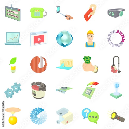 Illuminated icons set, cartoon style