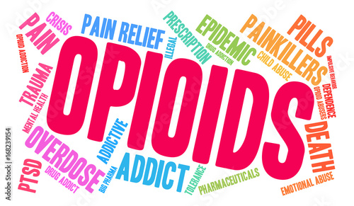 Opioids Word Cloud on a white background. 