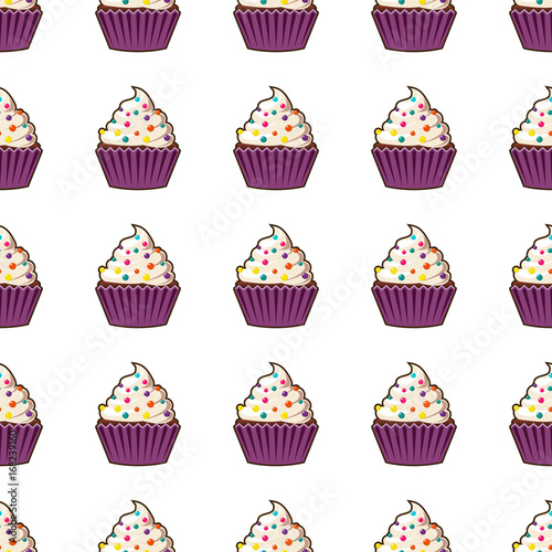 Cupcake vector seamless pattern. Muffin sweet texture background. Colorful dessert backdrop. Texture for prints, decorations, fabric.