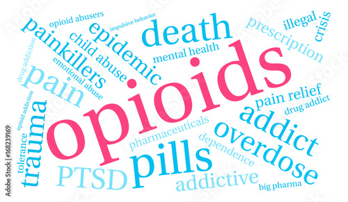 Opioids Word Cloud on a white background. 