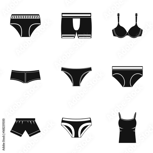 Female underwear icon set, simple style
