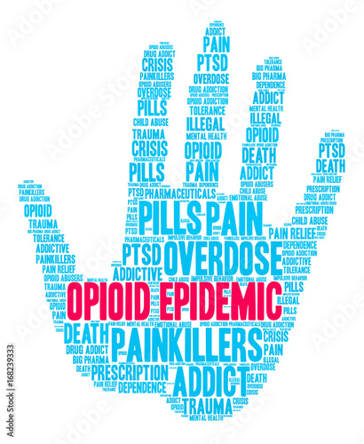 Opioid Epidemic Word Cloud on a white background. 