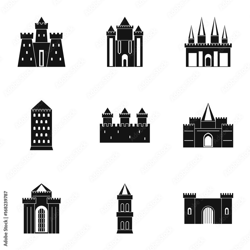 Medieval castles icon set, simple style