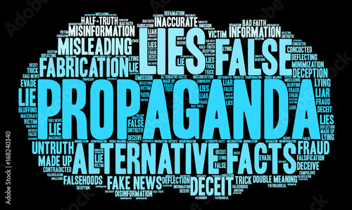 Propaganda word cloud on a white background. 