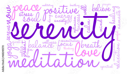 Serenity word cloud on a white background. 