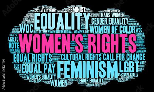 Women's Rights word cloud on a black background. 