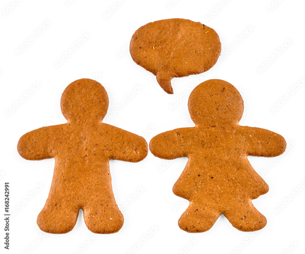 Gingerbread man and woman - Christmas sweet cookies, isolated on white background Gingerbread man and woman - Christmas sweet cookies, isolated on white background
