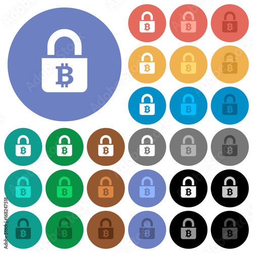 Locked Bitcoins round flat multi colored icons