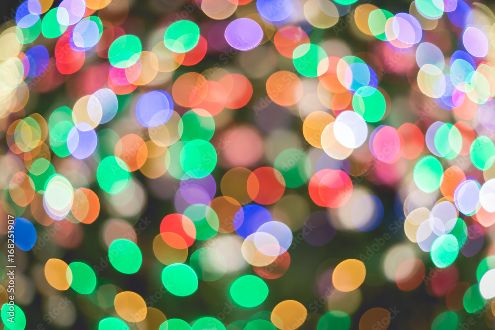 abstract colorful multicolor bokeh circles for christmas light background.