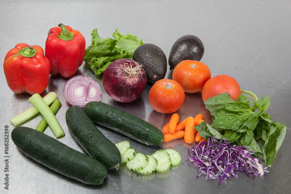 Vegetables on stainless steel background