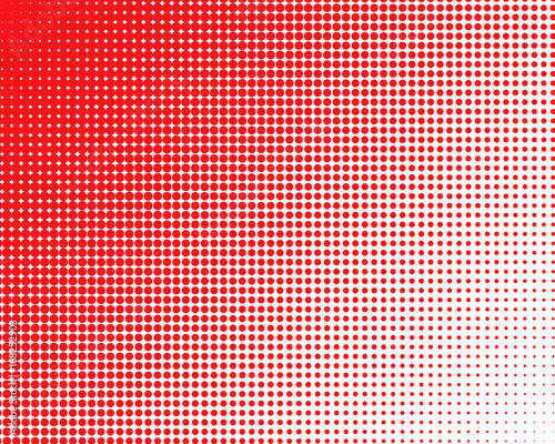 Vertical gradient red halftone dots background. Pop art template, texture illustration