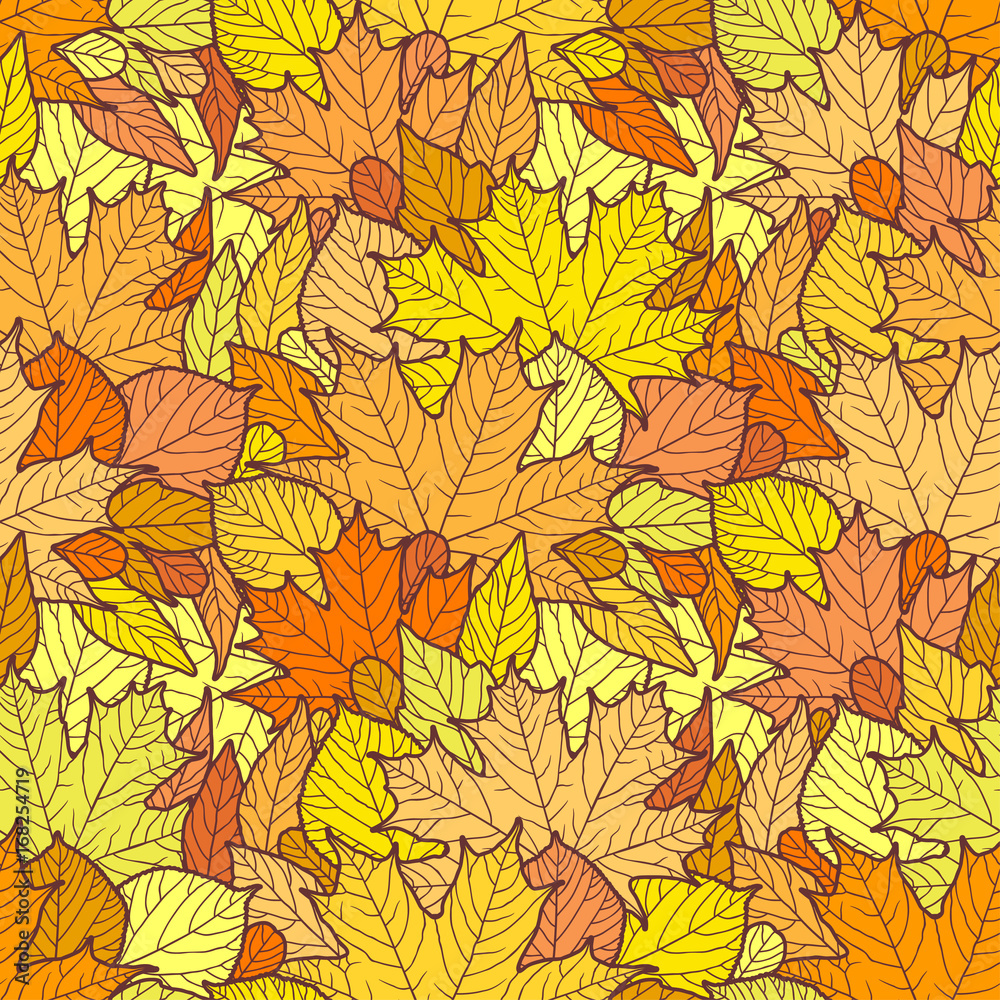 Seamless pattern with yellow leaves. Autumn background