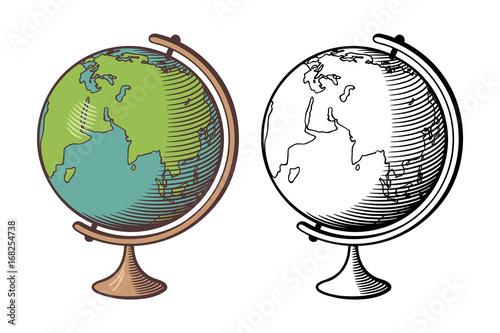 Stylized vector illustration of globe. Outline and colored version