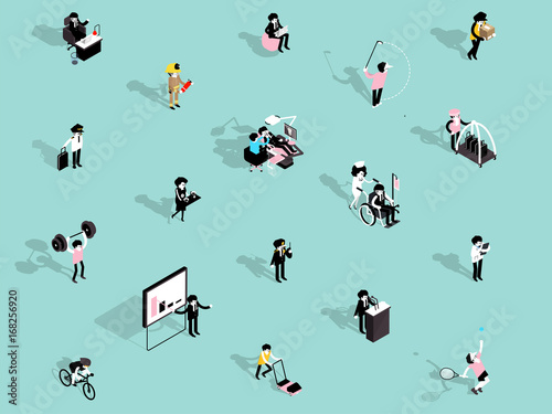illustration vector isometric design concept of career people character, background design of career people, Isometric people of different professions