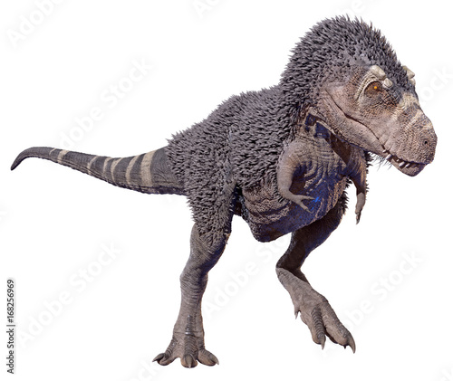 A 3D rendering of Tyrannosaurus Rex walking  isolated on a white background.