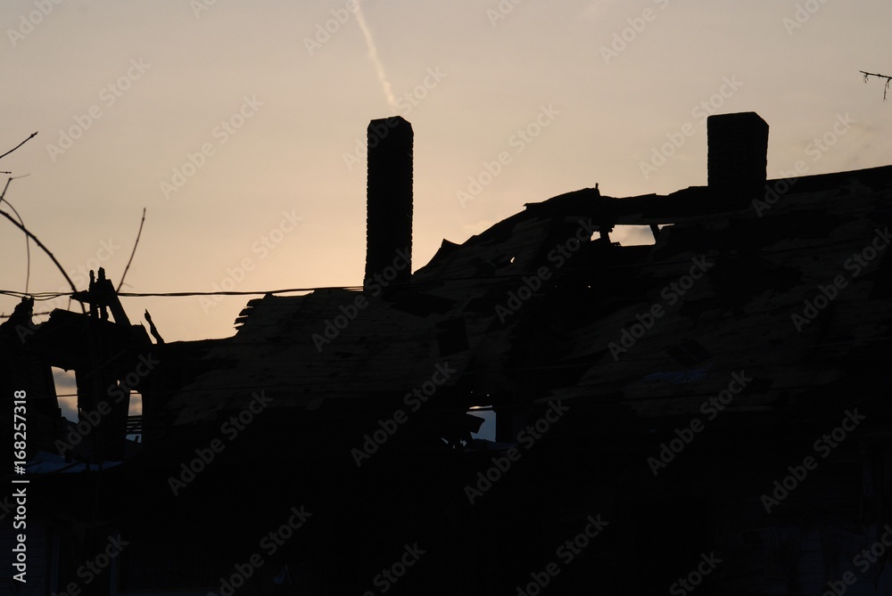 Abandoned House Roof Sky Evening Silhouette
