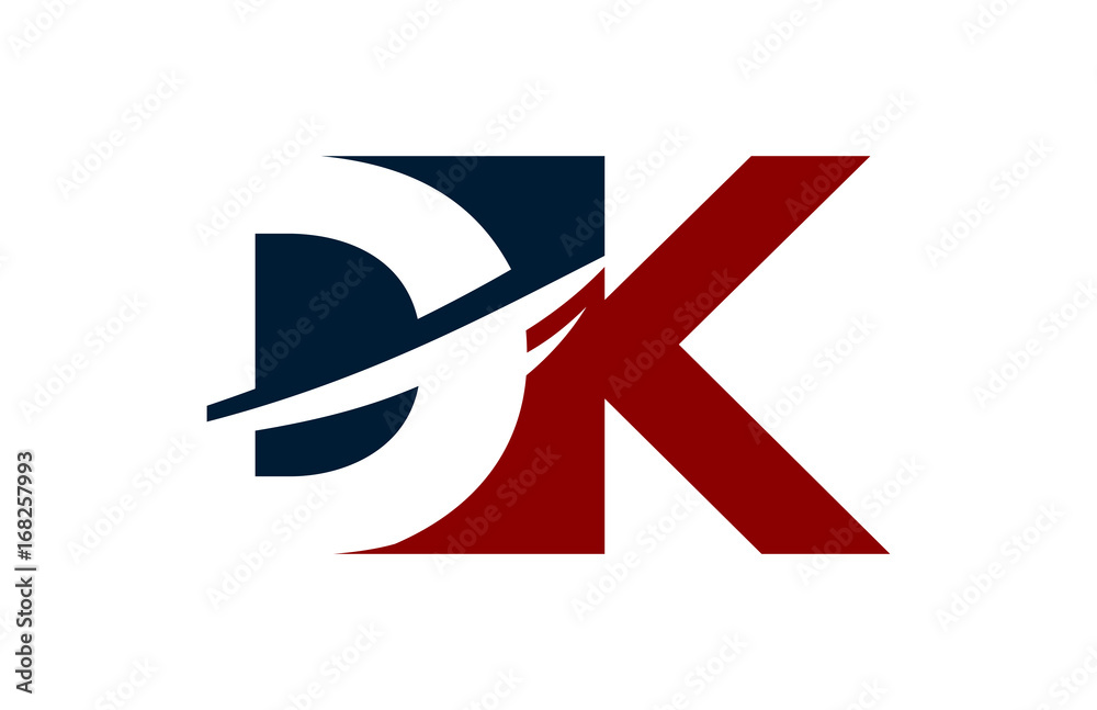 DK Red Negative Space Square Swoosh letter Logo DK Red Negative Space Square Swoosh letter Logo