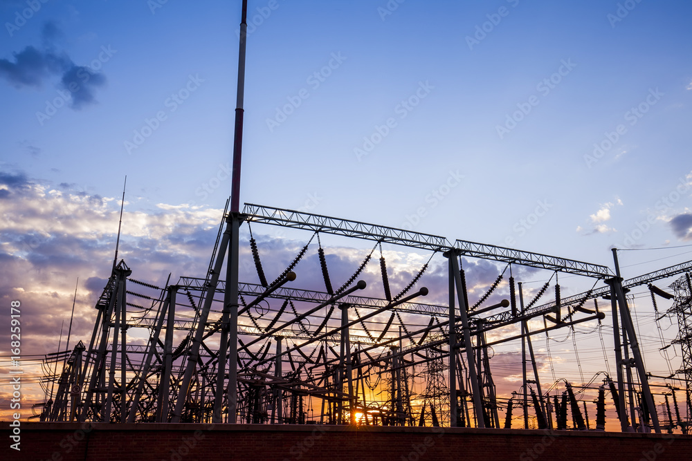 In the evening, the outline of substation