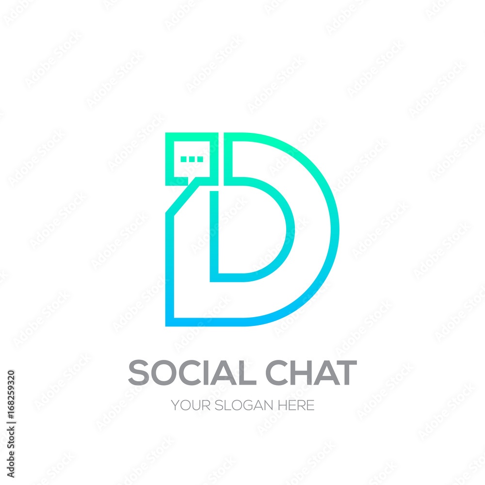 Letter D with Chat logo line shape, Social Talk, Social media, Abstract speak, Square speech logotype Letter D with Chat logo line shape, Social Talk, Social media, Abstract speak, Square speech logotype