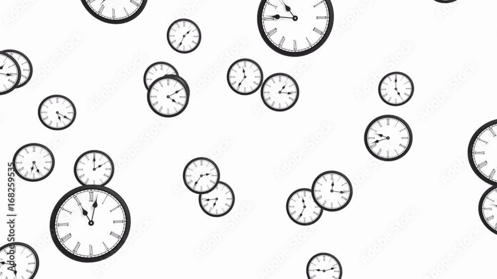 old fashioned clocks flying - loop, 4K, alpha
