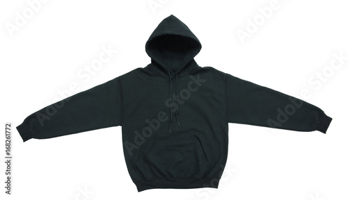spread out blank hoodie sweatshirt color black front view on white background