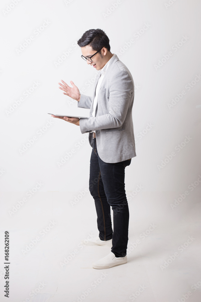 Portrait of Asian Man Isolated and Background With Gesture Sign Portrait of Asian Man Isolated and Background With Gesture Sign