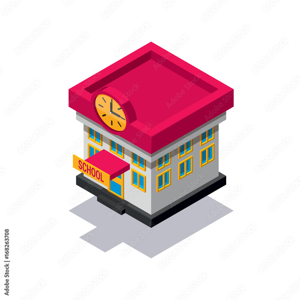 Isometric school building icon Stock Vector | Adobe Stock