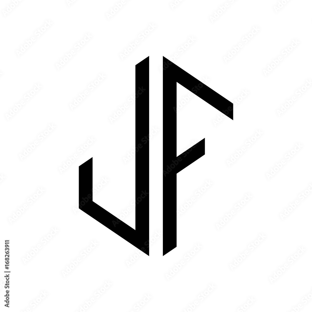 initial letters logo jf black monogram hexagon shape vector initial letters logo jf black monogram hexagon shape vector
