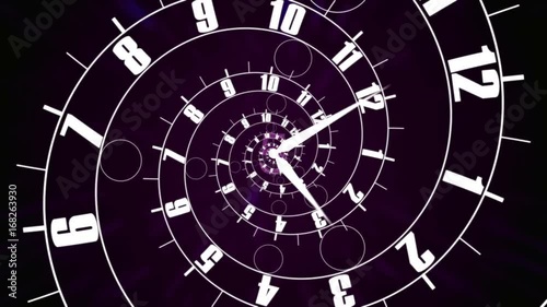 Clock face stretches as a spiral into infinity. Business time concept.