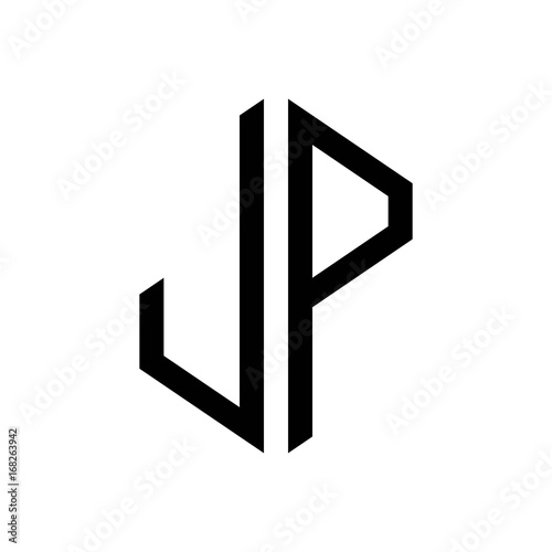 initial letters logo jp black monogram hexagon shape vector