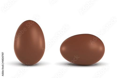 3d rendering of two chocolate eggs in a horizontal and a vertical view.