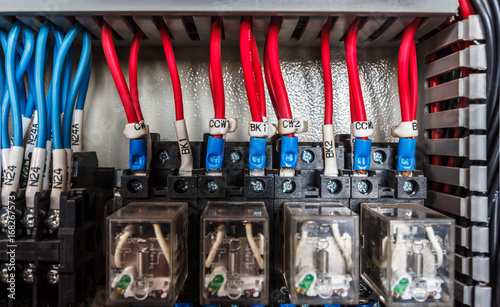 Electrical wiring control panel on terminal block,in industrial factory 