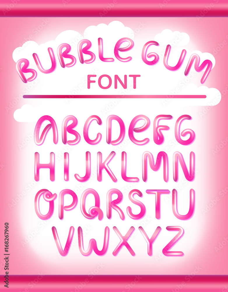 Font set with full alphabet. Glossy pink paint letters. Bubble font with glint. Typography vector illustration. Font set with full alphabet. Glossy pink paint letters. Bubble font with glint. Typography vector illustration.