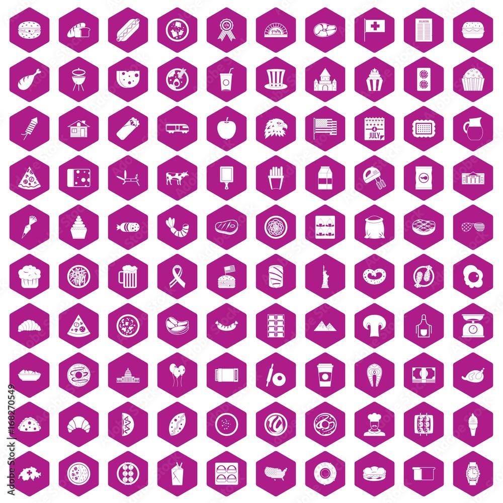 100 sandwich icons hexagon violet