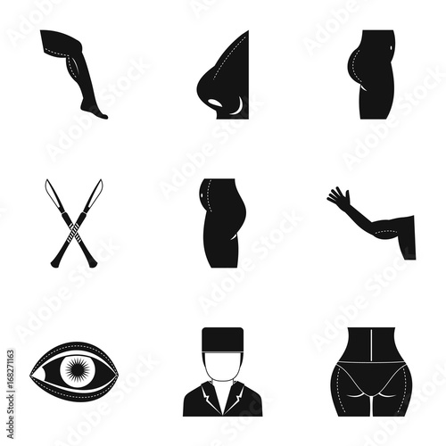 Plastic surgery icon set, simple style