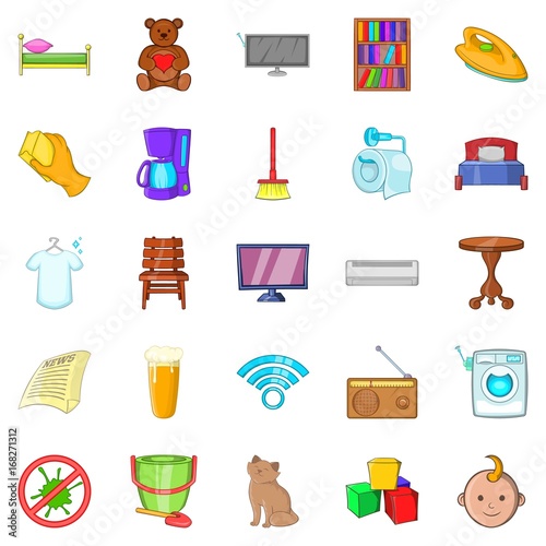Summer courtyard icons set, cartoon style