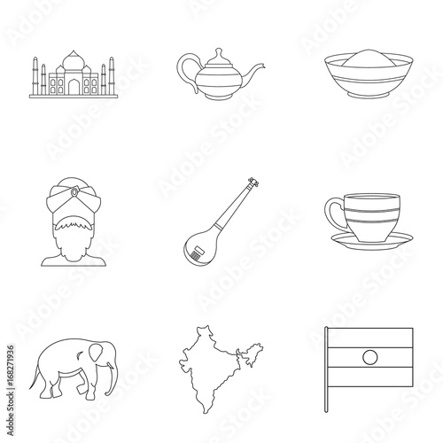 Landmarks of India icon set, outline style