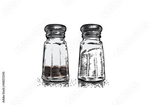 Glass salt shaker and peppermill