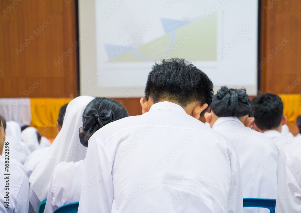 Obraz premium student seminar in the lecture room which has projector screen white with copy space add text