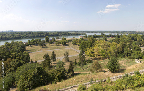 Panoramic view of the Danube and Belgrade from the height of the Belgrade Fortress  Serbia.