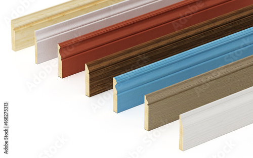 Fototapeta Naklejka Na Ścianę i Meble -  Baseboards with various profiles isolated on white background. 3D illustration