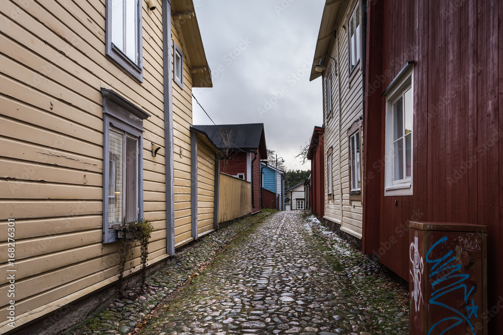 Cobblestone street in the old town of Provoo, Finland Cobblestone street in the old town of Provoo, Finland