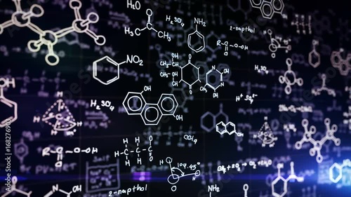 Chemical formulas on blue background. Science concept.